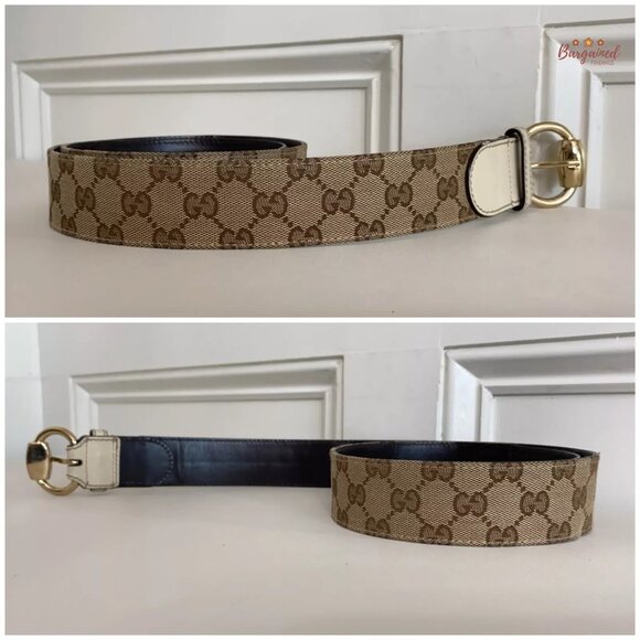 Authentic Gucci Brown Monogram Canvas Leather Gold Horsebit Ring Belt Size 90/36 - Picture 10 of 13